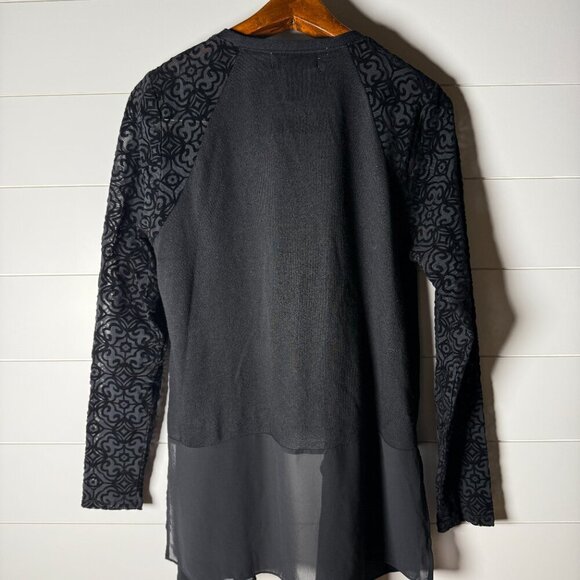 August Silk Lace Sheer Sweater Open Black Cardigan Sz Large - Picture 5 of 9